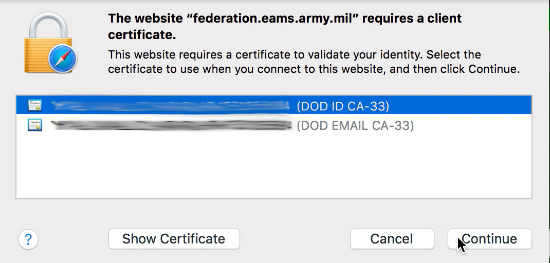 certificates for cac card reader for mac